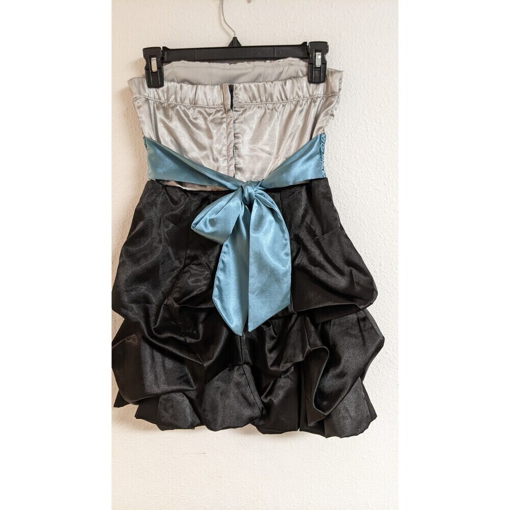 Women's Speechless Black/Silver/Blue Strapless Bubble Hem Dress W/Pick-Ups 3 - Picture 4 of 11